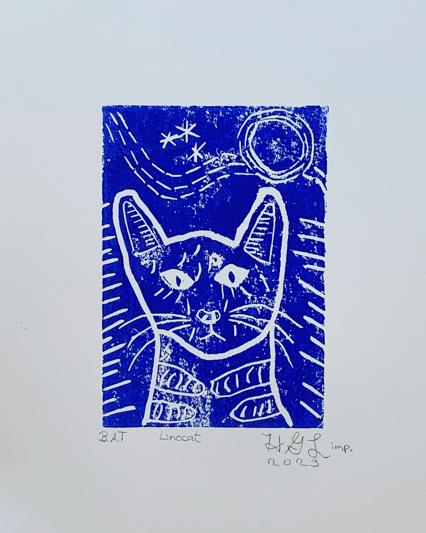 Linoldruck einer Katze